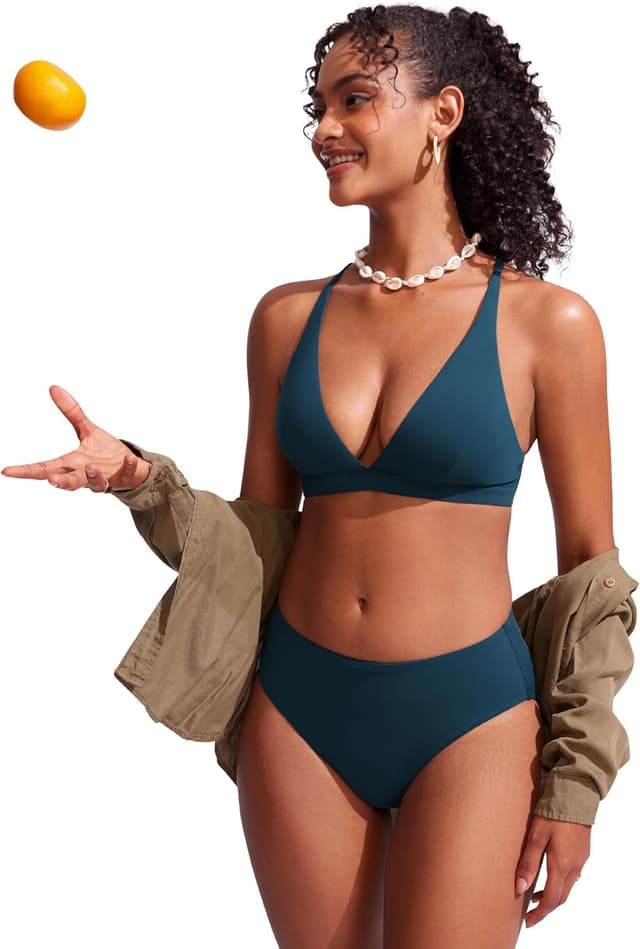 Detalle de CRZ YOGA bas de bikini femme : slip de bain basique mi-hauteur, tissu lisse à séchage rapide