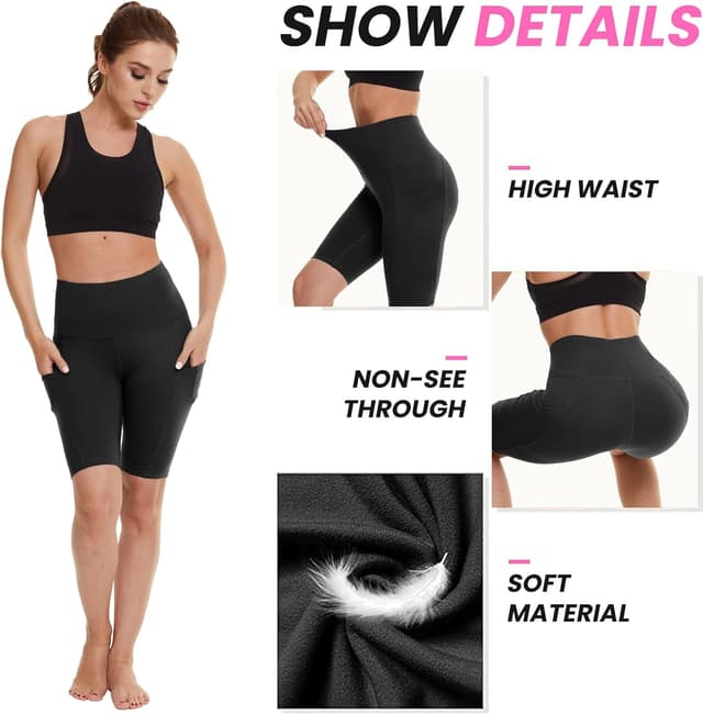 Detalle de Yolix 3-Pack Women’s 8" Biker Shorts (High Waisted, Tummy Control) – Black