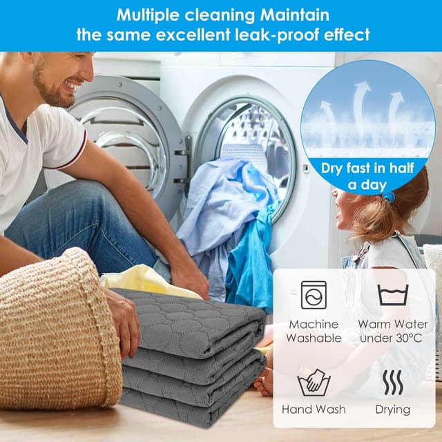 Thumbnail 6 de Washable Puppy Pads (2 Pack) Reusable Dog Training Pads, 100x70cm, Non-Slip Waterproof Whelping Mats – Grey