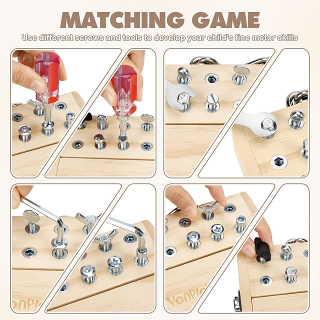 Detalle de Vanplay Juguetes Montessori tablero con 14 tornillos