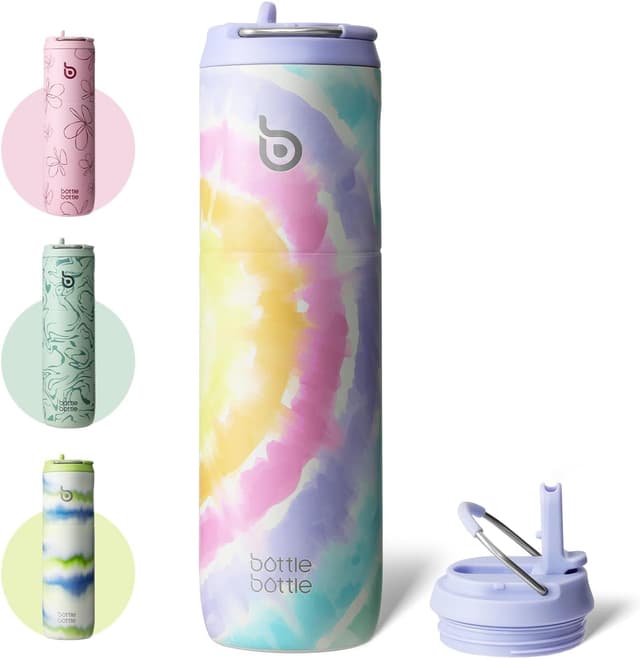 Detalle de BOTTLE BOTTLE Stainless Steel Water Bottle 700ml with Straw, Lid & Handle (Cotton Candy)
