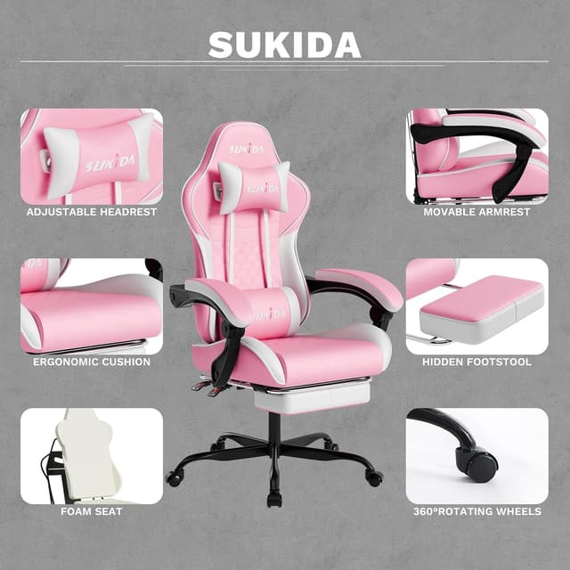 Detalle 2 de SUKIDA Gaming Chair with footrest, 90°-135°