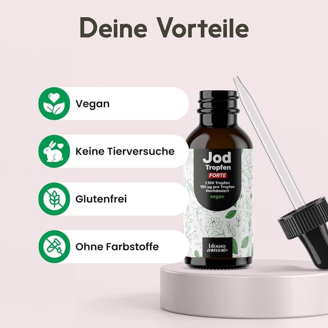 Detalle de Jod hochdosiert – 1.100 Tropfen Iod-Tropfen mit 150 µg pro Tropfen, vegan & in Deutschland produziert