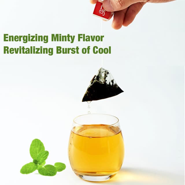 Detalle de Grüne Minze Tee Beutel mit Krauseminzblättern – 45 koffeinfreier Kräutertee in Beuteln