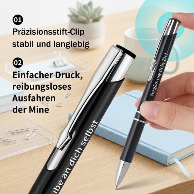 Detalle de kander Kugelschreiber-Set (12 Stück) mit blauem Schaft & schwarzer Tinte – Druckkugelschreiber fürs Büro, Schule & Home Office