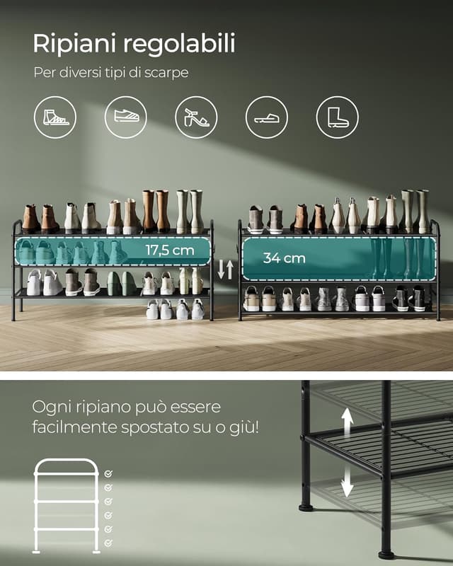 Detalle 2 de SONGMICS Scarpiera regolabile 3 ripiani 18 paia