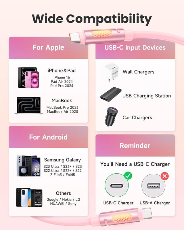 Thumbnail 6 de RAVIAD USB‑C auf USB‑C Kabel 1 m (240 W) mit RGB-Licht – für PD 3.1 und QC 3.0