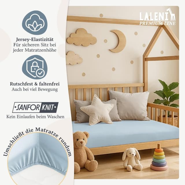Detalle de Laleni Premium Spannbettlaken 50x89 cm (2er-Set) aus 100% Baumwolle, Oeko-TEX, Hellblau