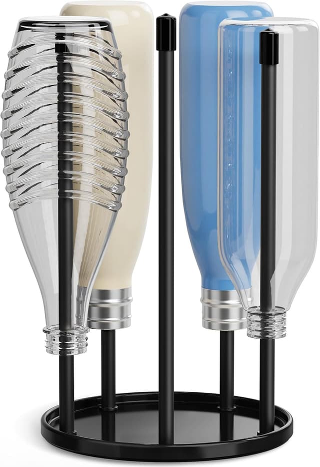 Detalle de Emil Flaschen Flaschenhalter für SodaStream – Keramik-Abtropfständer mit Wanne für 5 Crystal-Flaschen in Schwarz