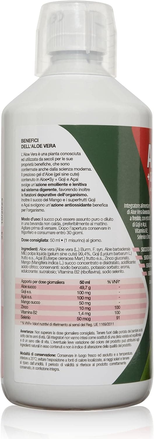 Detalle 2 de Syrio Aloe Sy+ Goji e Açai 1 L, integratore depurativo 🍹
