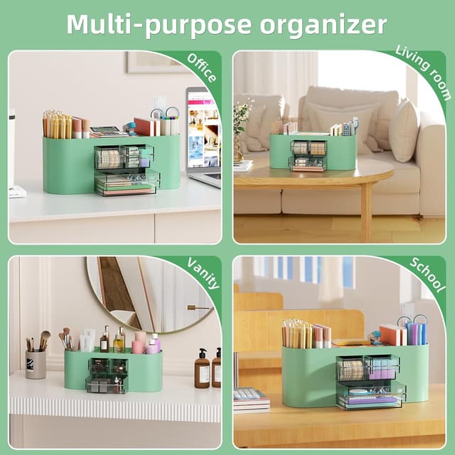 Detalle de Marbrasse Organizer Scrivania con 3 Cassetti e 7 Scomparti (Verde) per cancelleria e accessori
