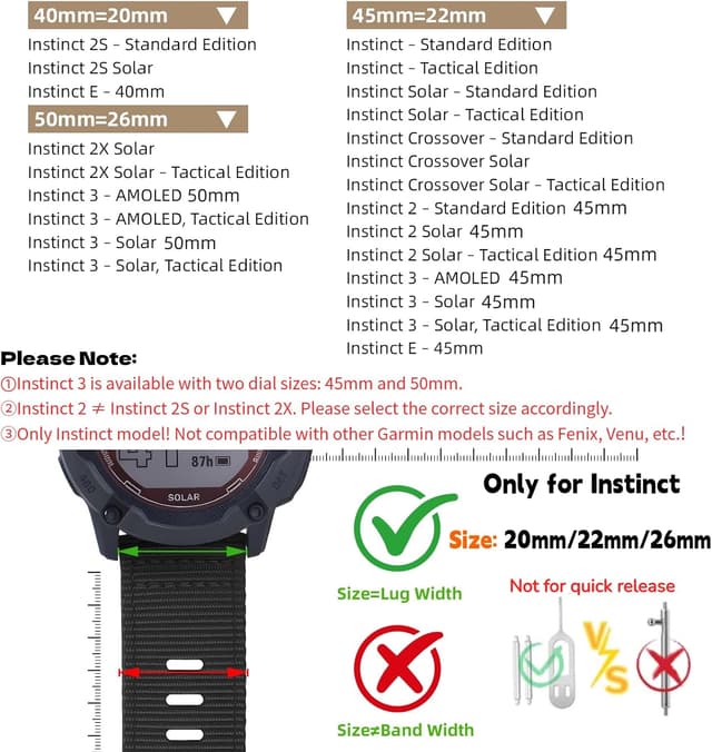 Detalle de EKINGEEK replacement nylon watch strap for Garmin Instinct/Instinct 2 45mm (Instinct 3 compatible) — rugged, quick-drying