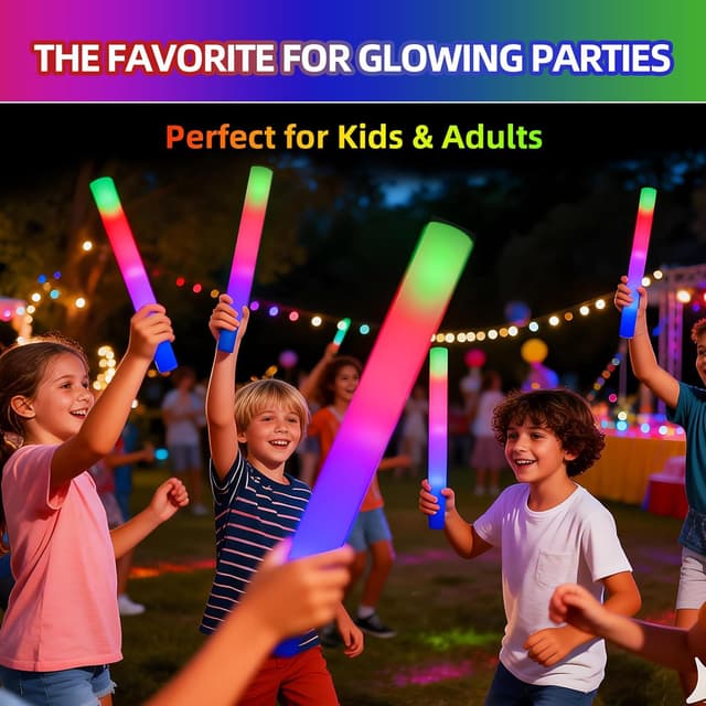 Detalle de Blu7ive 20-Pack LED Foam Glow Sticks (3 Light Modes) for Parties, Concerts & More