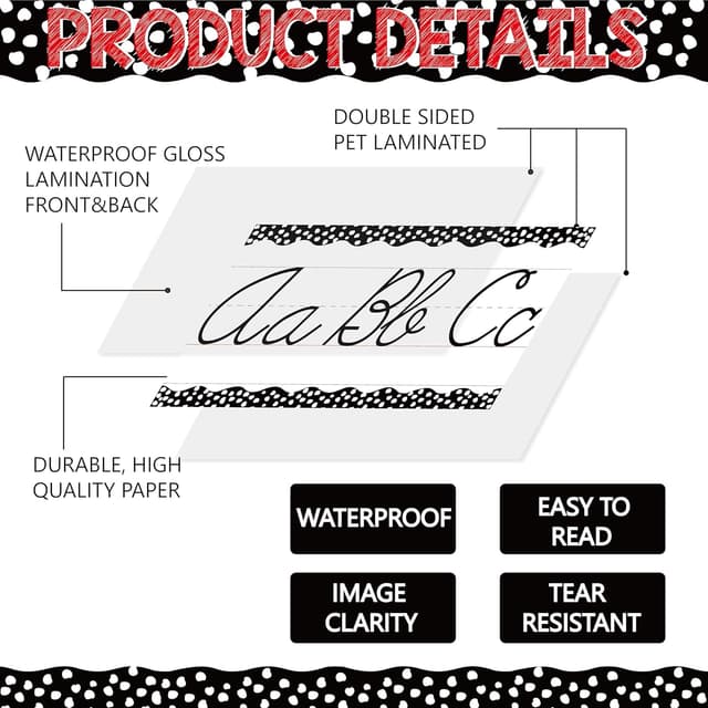 Detalle 2 de 15 Pieces Cursive Alphabet Line Classroom Wall Strips