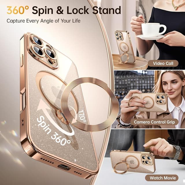 Detalle de Offical Desert Titanium for iPhone 16 Pro Max Case with 360° Spin Stand (DIY Glitter Cardstock, MagSafe)