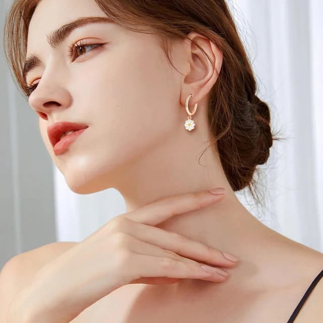 Detalle de Loutade Ohrringe Silber 925 Damen mit Creolen & Anhänger (Wassertropfen/Schwarz Herz/Sonnenblume)