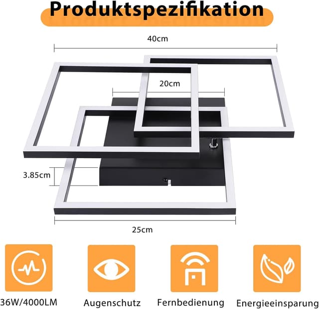 Detalle 2 de Homefire LED Deckenleuchte 36 W für Wohnzimmer