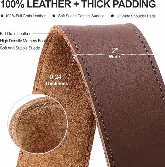 Detalle de Padwa Lifestyle Brown Single Camera Harness Strap for One Camera – full grain leather shoulder strap