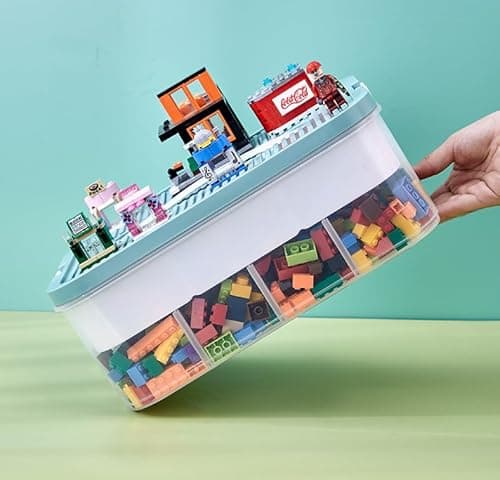 Detalle de DingGreat Dreifach-Aufbewahrungsbox für Lego-Steine (3 stapelbare Boxen) mit Deckel – transparente Kunststoff-Sortierkisten