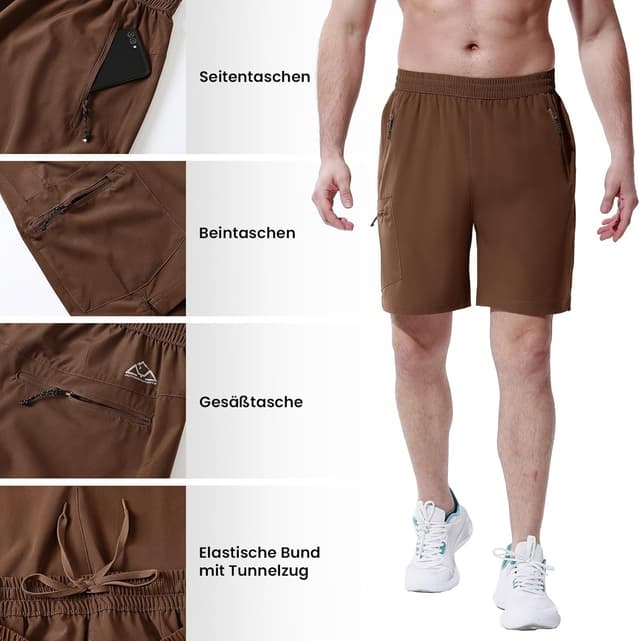 Detalle de Rdruko Herren Sport-Shorts: kurze Stretch-Wanderhose mit 4 Reißverschlusstaschen