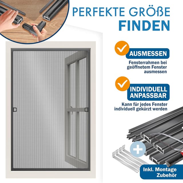 Detalle de KESSER® Fliegengitter Fenster 100x120 cm mit Aluminiumrahmen (ohne Bohren) – Anthrazit