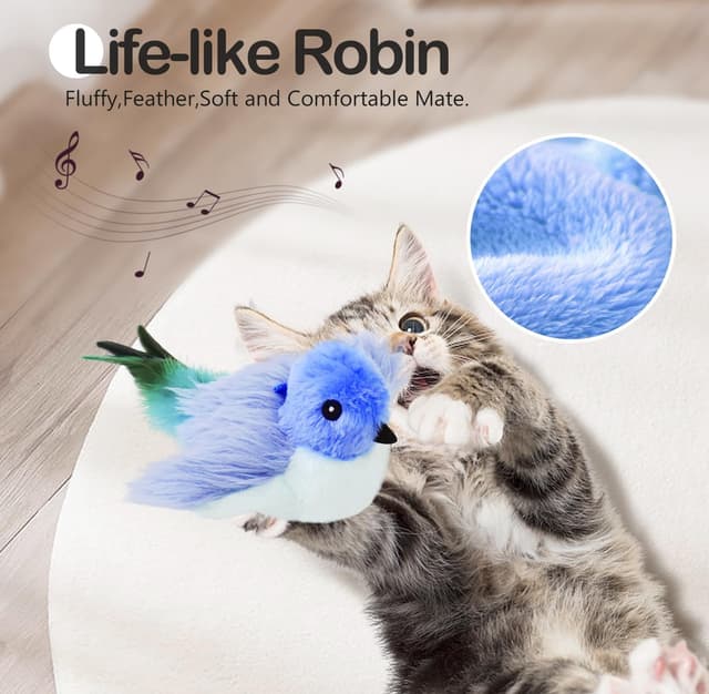Detalle 2 de Migipaws Cat Toys Interactive Lifelike Flapping Bird with Catnip (clamp-on hanging & USB rechargeable)