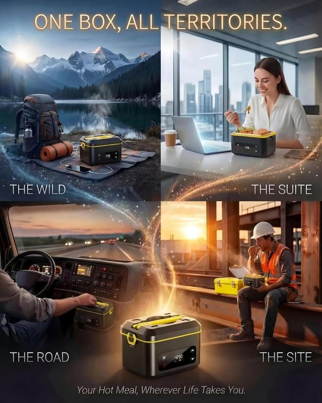 Thumbnail 6 de RUDAP Cordless Electric Lunch Box (24000mAh) – 1.2L Portable Food Warmer with 5 Heating Modes