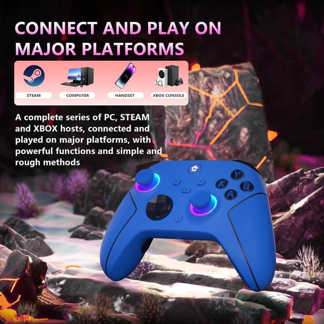 Detalle 2 de YUYIU Wireless 2.4GHz RGB Controller (7 Colors) for Xbox + PC/Steam, 1000mAh Battery, Dual Vibration, Turbo & Programmable Keys, 3.5mm Audio Jack