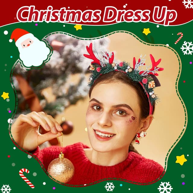 Thumbnail 2 de Healifty Reindeer Antlers Headband for Christmas