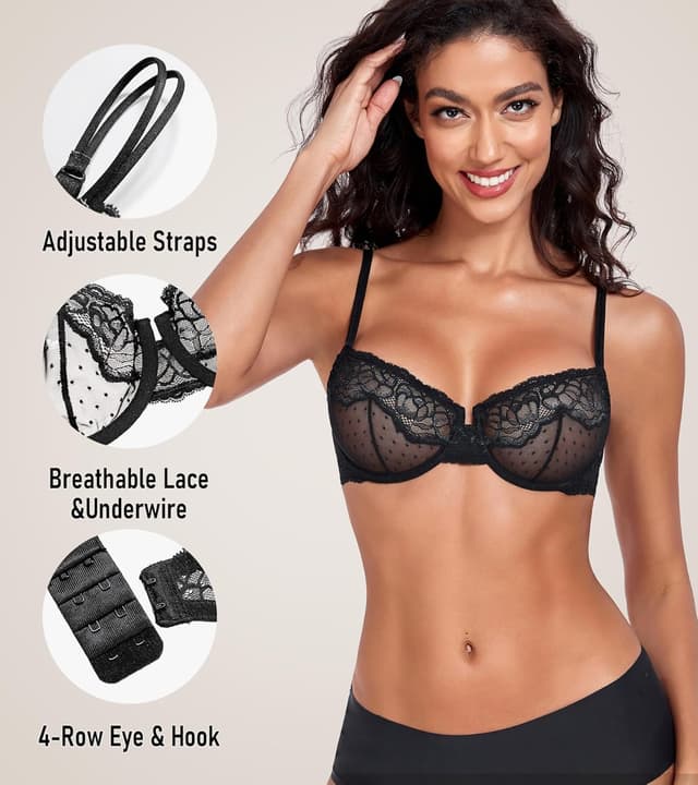 Detalle 2 de Lemorosy Soutien-gorge balconnet push-up à dentelle fleur, armature