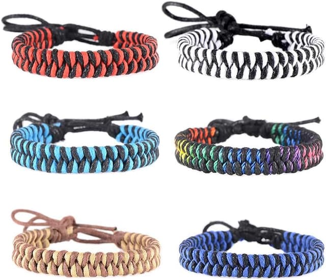 Detalle de Pack de 6 bracelets tressés en corde VU100, bracelets d’amitié faits main (unisexe, ajustables)