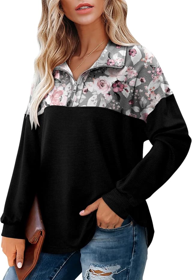 Detalle de CHICZONE women’s oversized quarter-zip sweatshirt pullover