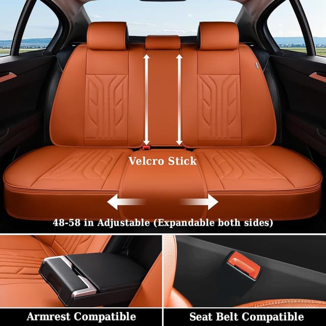 Detalle de Coverado Car Seat Covers Full Set (Orange) — Universal Waterproof Leather Seat Protectors