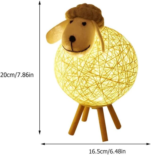 Detalle 2 de Artibetter Schaf-Nachtlicht mit Rattan – batteriebetrieben, warmes LED-Licht für Schlafzimmer & Party-Deko