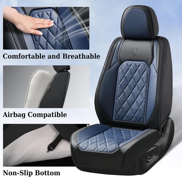 Detalle 2 de Coverado Leather Seat Covers Full Set (Waterproof Faux Leather, Universal Fit) for 5 Seats
