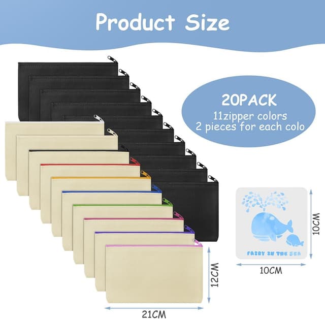 Detalle 2 de Vicloon Pochette tissu zippée personnalisable 20 pièces (21x12 cm) – beige et noir