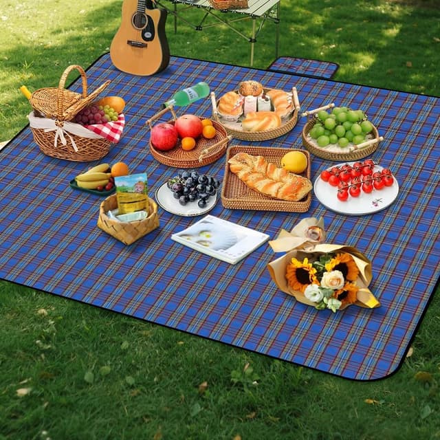 Detalle de Alaoo Coperta da Picnic impermeabile 200 x 200 cm pieghevole con manico (Strisce Verdi)