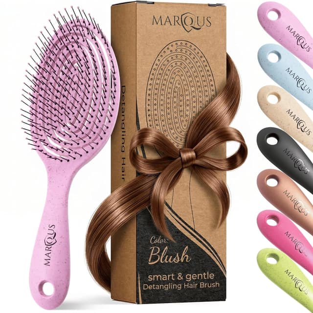 Detalle de marQus Bio Haarbürste ohne Ziepen (Blush Pink) – Entwirrbürste mit Doppelspiralfeder