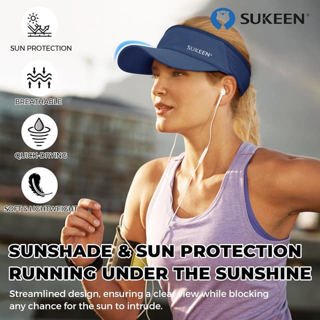 Detalle 2 de Sukeen Sports Sun Visor (Men & Women) Lightweight, Packable Cooling Stretchy Visor Hat for Running, Tennis, Golf