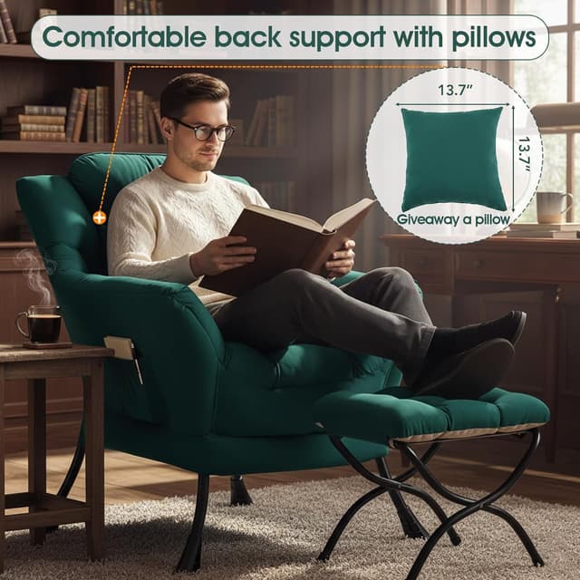 Detalle 2 de HomEastlly Lazy Chair with Ottoman, peach green