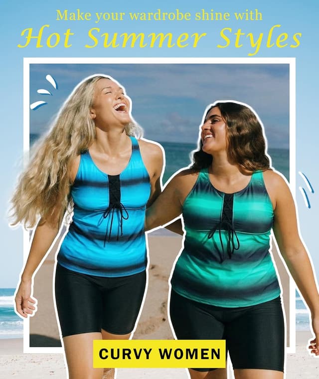 Detalle de LALAGEN Women’s 2026 Plus Size Tankini Swimsuit Rash Guard Capris (S–5X)