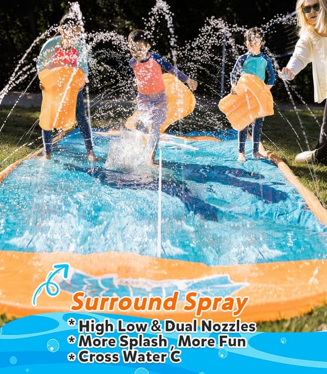 Detalle de Spring Water Water Slide & Splash Slip Slide for Kids (22 ft, 2 lanes) with Inflatable Bodyboards