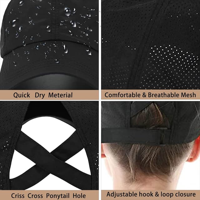 Detalle de Womens Criss Cross Ponytail Baseball Cap – Quick-drying mesh hat with ponytail hole