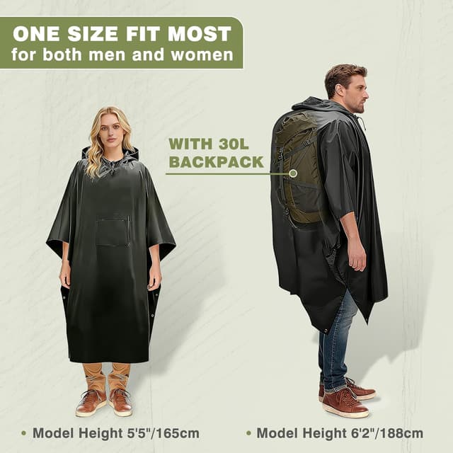 Detalle 2 de Stathmon Poncho Waterproof Adult with PU8000mm coating (reusable) – 240T lightweight rain poncho