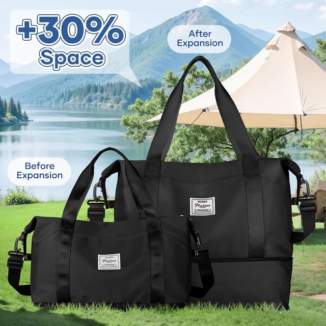 Detalle de Reisetasche Damen Sporttasche 40x20x25 Ryanair Handgepäck 35 l F1-Schwarz – Weekender & Wickeltasche fürs Training