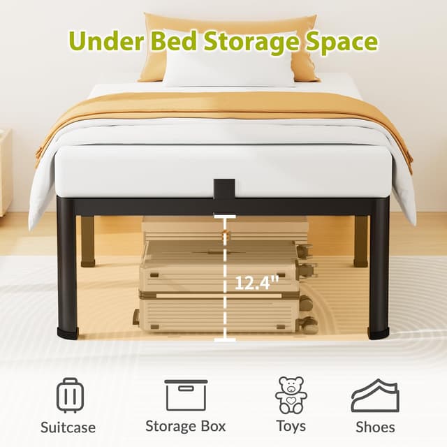 Detalle de Twin metal platform bed frame 3500 lbs