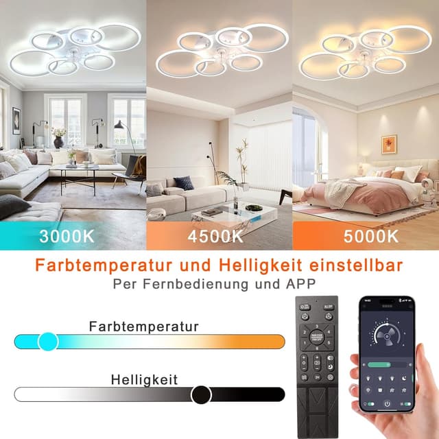 Detalle 2 de MiiR LED Deckenventilator mit Beleuchtung (110 cm), Fernbedienung & App, 105 W – weiß