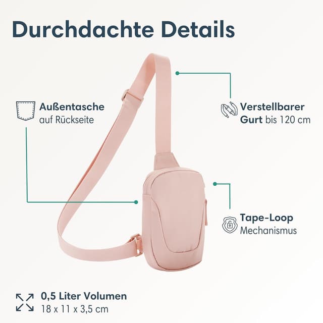 Detalle de LARKSON Nils Brusttasche Anti-Diebstahl Umhängetasche für Reise, Festival & City