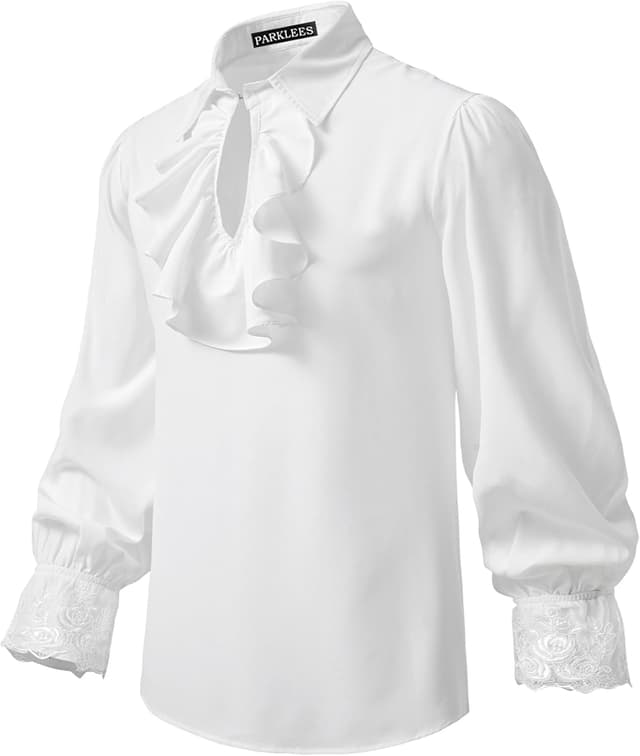 Detalle 2 de PARKLEES Men’s Renaissance Pirate Ruffled Shirt with Jabot Collar