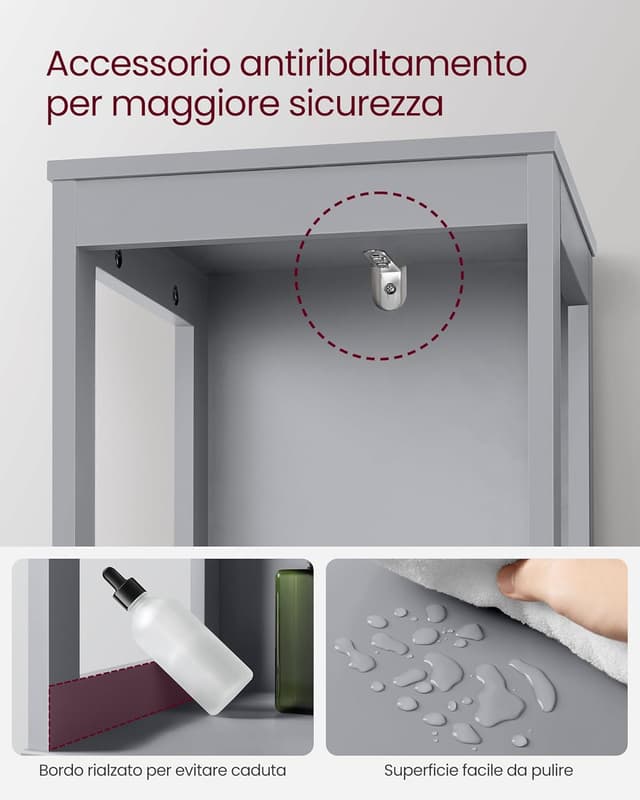 Thumbnail 5 de VASAGLE mobile bagno grigio 30 x 30